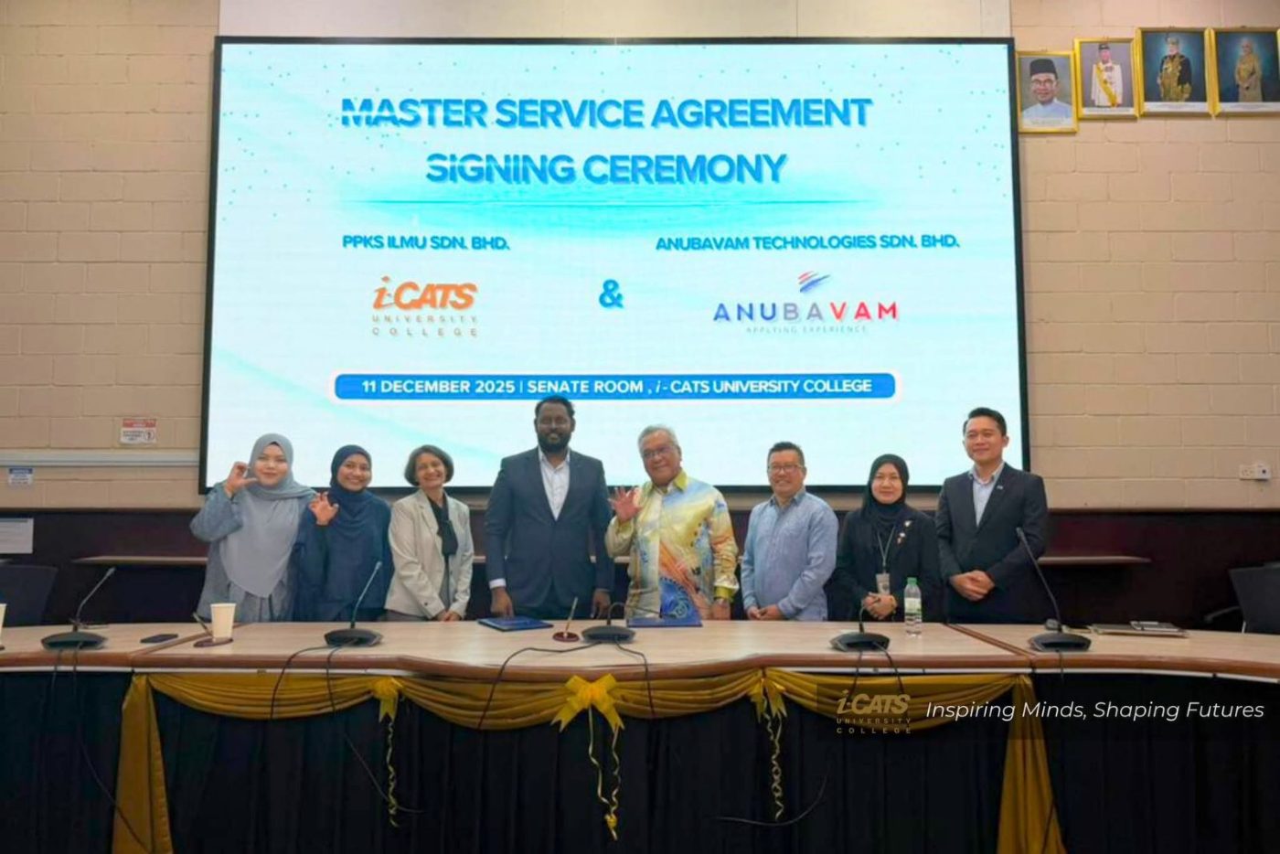 Master Service Agreement signing ceremony between i-CATS University College and Anubavam Technologies at the i-CATS Senate Room, Kuching